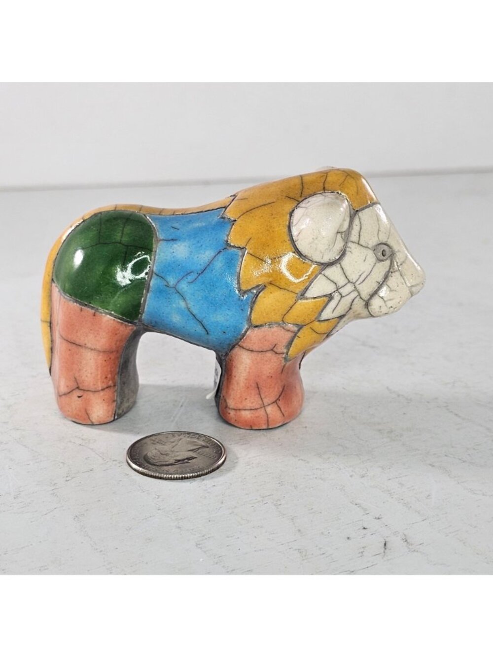 Raku Pottery Lion Multi Colored Ceramic Figurine Glazed Handmade In South Africa - Picture 8 of 8